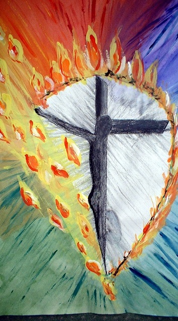 sacred heart cross flames