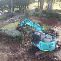 Downlands building, coming down, going up